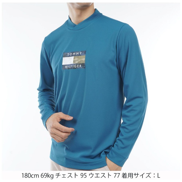 メンズ カモフラッグ モックネックシャツ(LLサイズ/ターコイズブルー