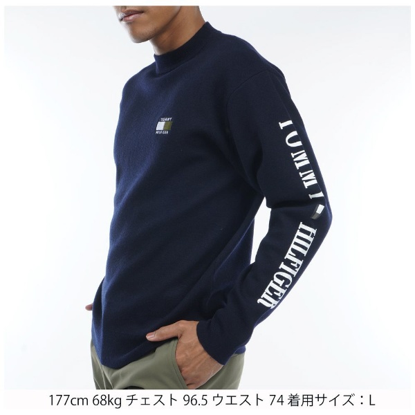 メンズ スリーブロゴ モックネックセーター(Lサイズ/ネイビー) THMA370L 【返品交換不可】