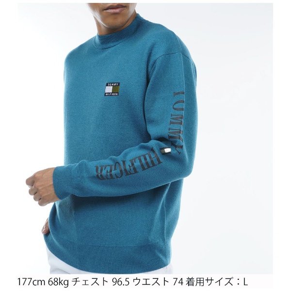メンズ スリーブロゴ モックネックセーター(Lサイズ/ターコイズブルー) THMA370L 【返品交換不可】