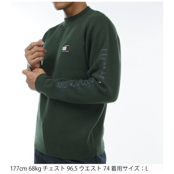 メンズ スリーブロゴ モックネックセーター(LLサイズ/オリーブ