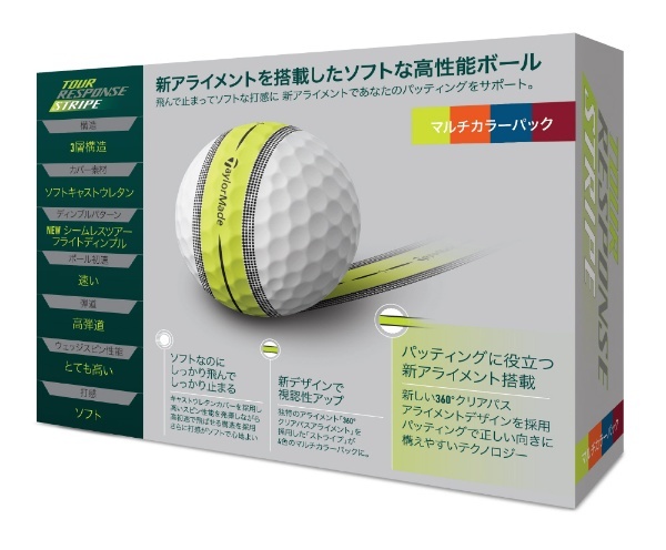 ゴルフボール ツアーレスポンス ストライプ ボール TOUR RESPONSE STRIPE GOLF BALLS《1ダース(12球)/マルチカラー》  【発売日以降のお届けになります】 テーラーメイドゴルフ｜Taylor Made Golf 通販