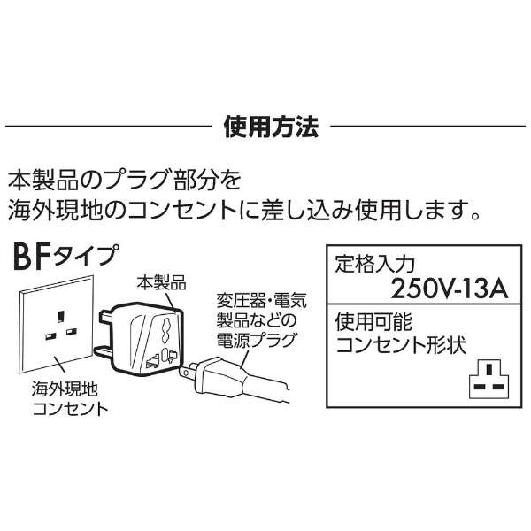 海外事情电源插头BF型(变换之前)： A·B·C·O、ＳＥ、BF、B3、O2→变换以后： BF，对应电压： 100V～250V)KP5_5