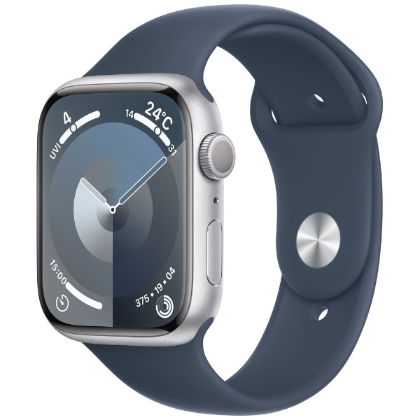 Apple Watch Series 9（GPSモデル）- 45mmシルバーアルミニウムケースとストームブルースポーツバンド - S/M  MR9D3J/A