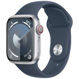 Apple Watch Series 9（GPS + Cellularモデル）- 41mmシルバーアルミニウムケースとストームブルースポーツバンド - M/L MRHW3J/A