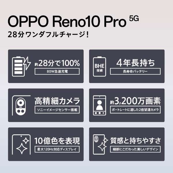 [防水、防尘、钱包手机]OPPO Reno10 pro 5G银灰色"CPH2541GY"Qualcomm Snapdragon 778G 5G 6.7型、存储器/库存： 无8GB/256GB nanoSIMx2 eSIM ｄｏｃｏｍｏ/au/软银SIM智能手机_5