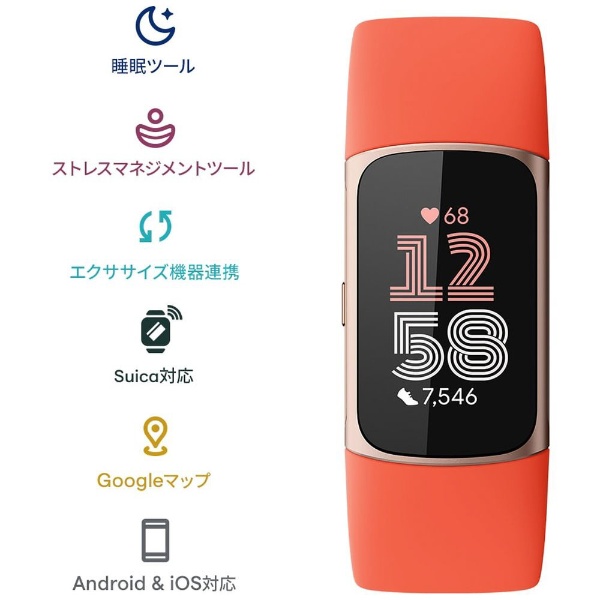 Suica対応】フィットネストラッカー GPS搭載 Fitbit Charge 6 Coral