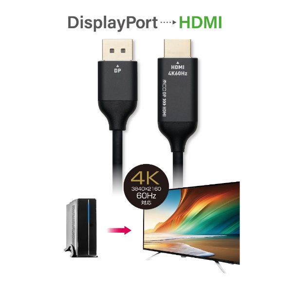 映像変換ケーブル 4K対応 DP-HDC4K20/BK [HDMI⇔DisplayPort /2m ...