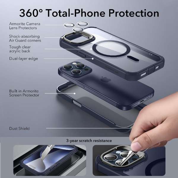 iPhone 15 Pro Max 2部分混合包(MagSafe对应)ＥＳＲ Clear Dark Blue ArmorToughCasewithStashStandforiPhone15ProMax_3