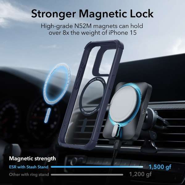 iPhone 15 Pro Max 2部分混合包(MagSafe对应)ＥＳＲ Clear Dark Blue ArmorToughCasewithStashStandforiPhone15ProMax_6