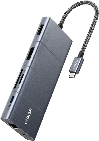 ［USB-C オス→メス カードスロットｘ2 / HDMI / DisplayPort / LAN /φ3.5mm / USB-Aｘ3 /  USB-Cｘ2］ USB PD対応 100W ドッキングステーション グレー A83850A3 [USB Power Delivery対応]