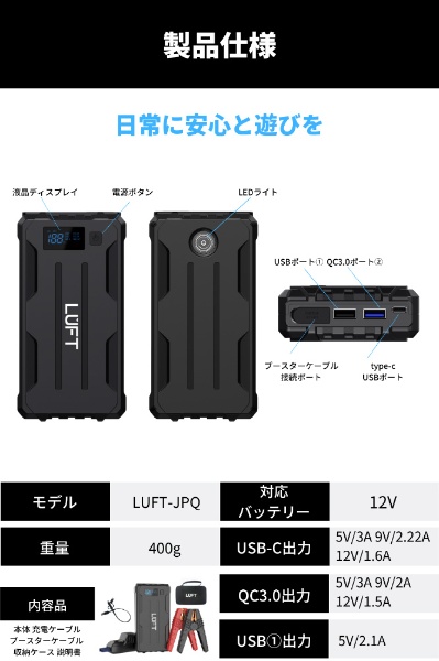 未使用】LUFT スーパーキャパシタ搭載 ジャンプスターター12ボルト専用 そそっかしい