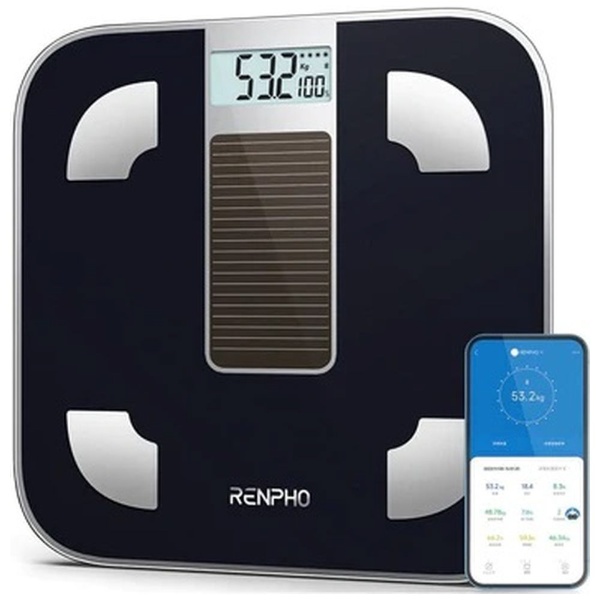 RENPHO レンフォ【R-A012 ブラック】ソーラーパワー内蔵 体組成計 スマホ管理機能付き BMI 体重計 RENPHO 家電