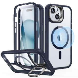 iPhone 15对应2部分混合包(MagSafe对应)ＥＳＲ Clear Dark Blue ArmorToughCasewithStashStandforiPhone15P