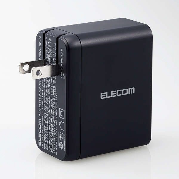 エレコム ACDC-PD4465BK USB Power Delivery 65W キューブAC充電器(C×2 A×1) ブラック ACDCPD4465BK