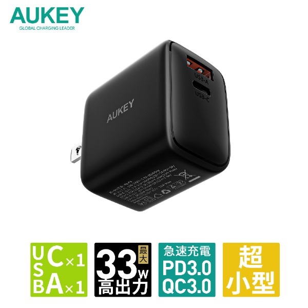 AUKEY() USBŴ Swift Mix 32W [USB-A 1ݡ/USB-C 1ݡ] ֥å AUKEYʥ Black PA-F4-BK [2ݡ /USB Power Deliveryб]