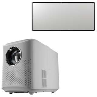 ミラーレスLEDプロジェクター&フック式100インチ簡易スクリーンセット LED PROJECTOR4 SET ホワイト MS-PJHD04ST-WH