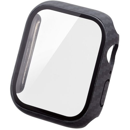 アップルウォッチ カバー Apple Watch Series 9 / 8 / 7 [ 45mm ] フルカバー ハード ケース 強化ガラス  ゴリラガラス ガラス硬度10H 全面保護 液晶 側面 指紋防止 飛散防止 側面ラバーコート カーボンブラック AW-23AFCGOCB