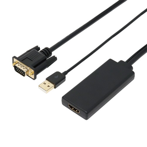 映像変換ケーブル micro USBメス給電 ブラック KM-HD24V10 [HDMI⇔VGA