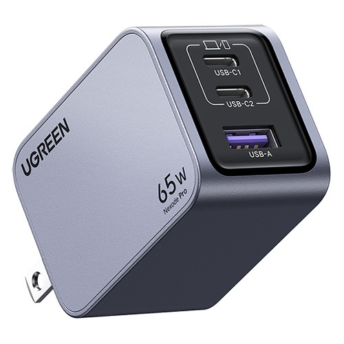 UGREEN(ユーグリーン) PD対応 Nexode Pro 急速充電器 65W 3ポート (USB-C×2ポート、USB-A×1ポート) 25870 返品種別A