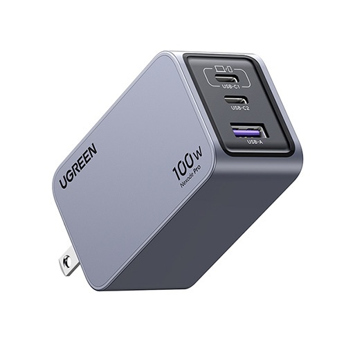 UGREEN Nexode Pro 急速充電器 100W GaN 2C1A 3ポート USB-C to USB-Cケーブル付き 25873 グレー  UGR-OT-000010 [USB Power Delivery対応 /3ポート /GaN(窒化ガリウム) 採用]