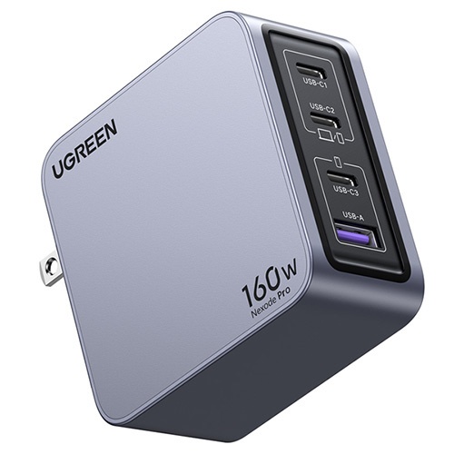 UGREEN Nexode Pro 急速充電器 160W GaN 3C1A 4ポート USB-C to USB-Cケーブル付き 25876 グレー  UGR-OT-000011 [4ポート]