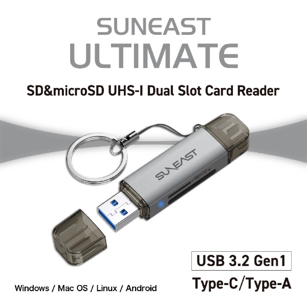 コンパクトSD/microSDカードリーダー USB Type-C/Type-A対応 最大転送速度170MB/s [スマホ・タブレット対応]