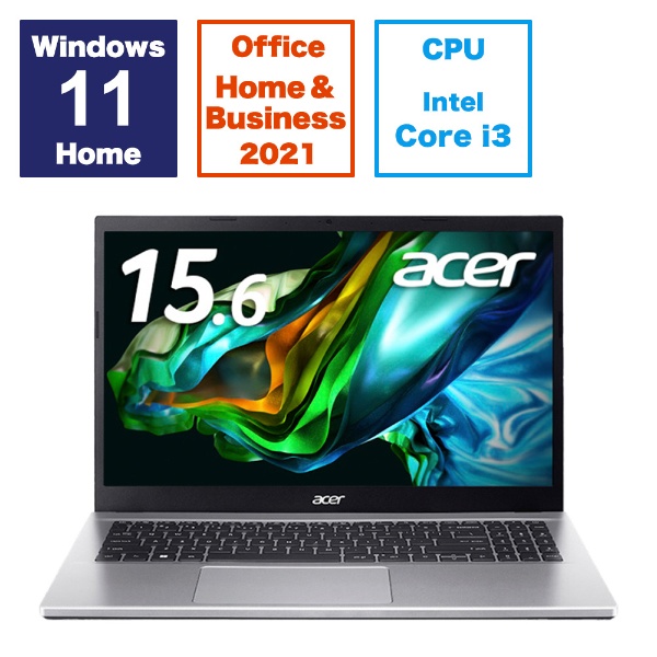 ノートパソコン Aspire 3 ピュアシルバー A315-59-H38U/F [15.6型 /Windows11 Home /intel Core  i3 /メモリ：8GB /SSD：256GB /Office HomeandBusiness /2024年3月モデル]