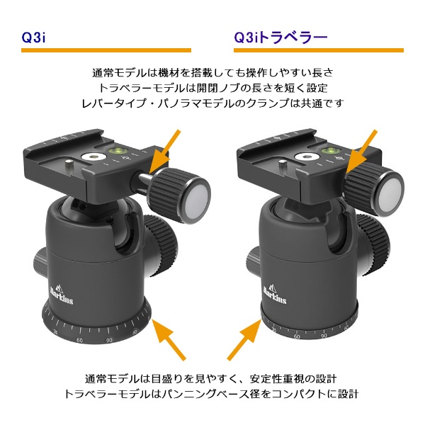 Q3iトラベラーQ ブラック・レバーシュー自由雲台