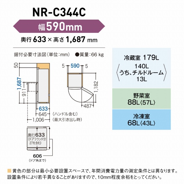 アウトレット品】《基本設置料金セット》 冷蔵庫 Cタイプ グレイスホワイト NR-C344C-W [幅59cm /335L /3ドア /右開きタイプ  /2023年] 【生産完了品】 Panasonic｜パナソニック 通販 | ビックカメラ.com