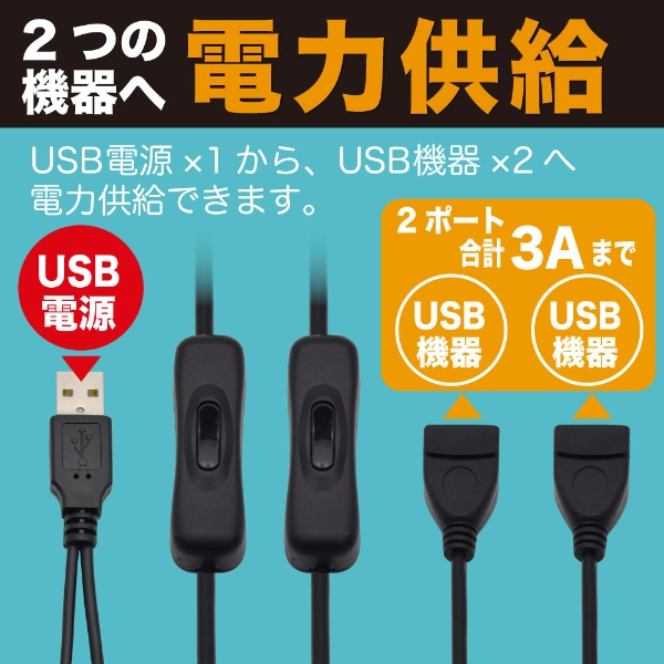 電源スイッチ分岐ケーブル [USB-C オス→メス USB-Cｘ2 /充電 /0.3m] ブラック USBSPC-03  日本トラストテクノロジー｜JTT 通販 | ビックカメラ.com