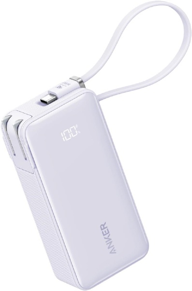 モバイルバッテリー Anker Power Bank (10000mAh、Fusion、Built-In USB-C ケーブル) パープル  A1637NV1 [USB Power Delivery対応 /2ポート]